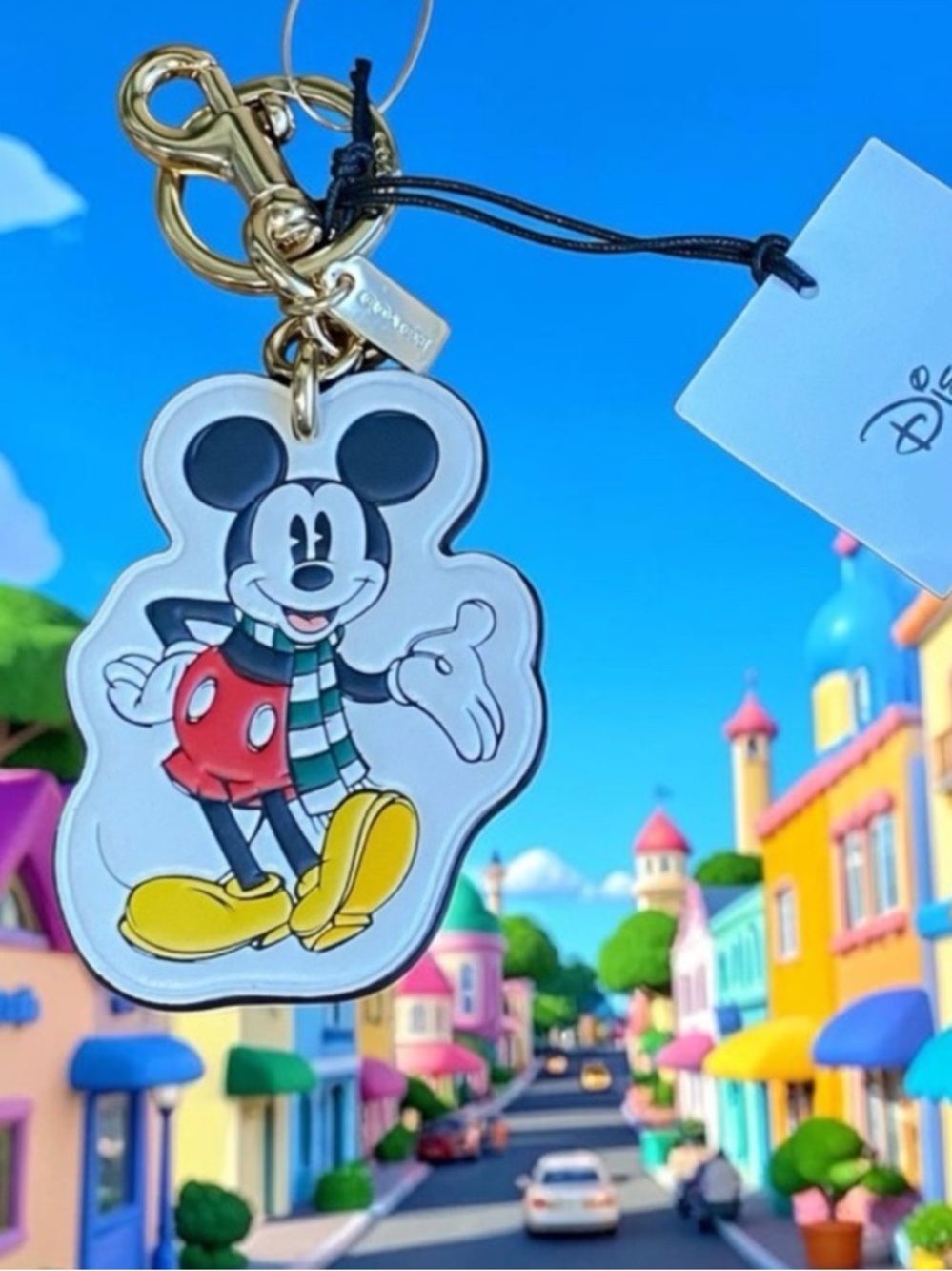 COACH X DISNEY MICKEY Mouse LEATHER BAG CHARM keychain key fob HANG TAG NWT